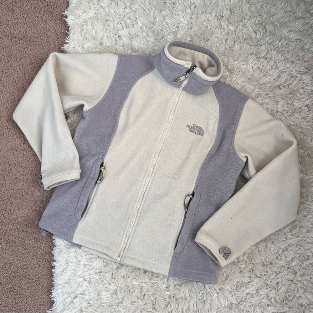 The North Face Cream and Gray Zip Front Fleece Size S